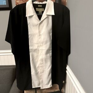 Sueded Cabana Men’s Shirt Short Sleeve Black Guayabera Style Size Large